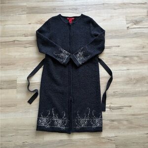 Skyr 100% Wool Sweater Full Zip Dress Floral Embroidery Details